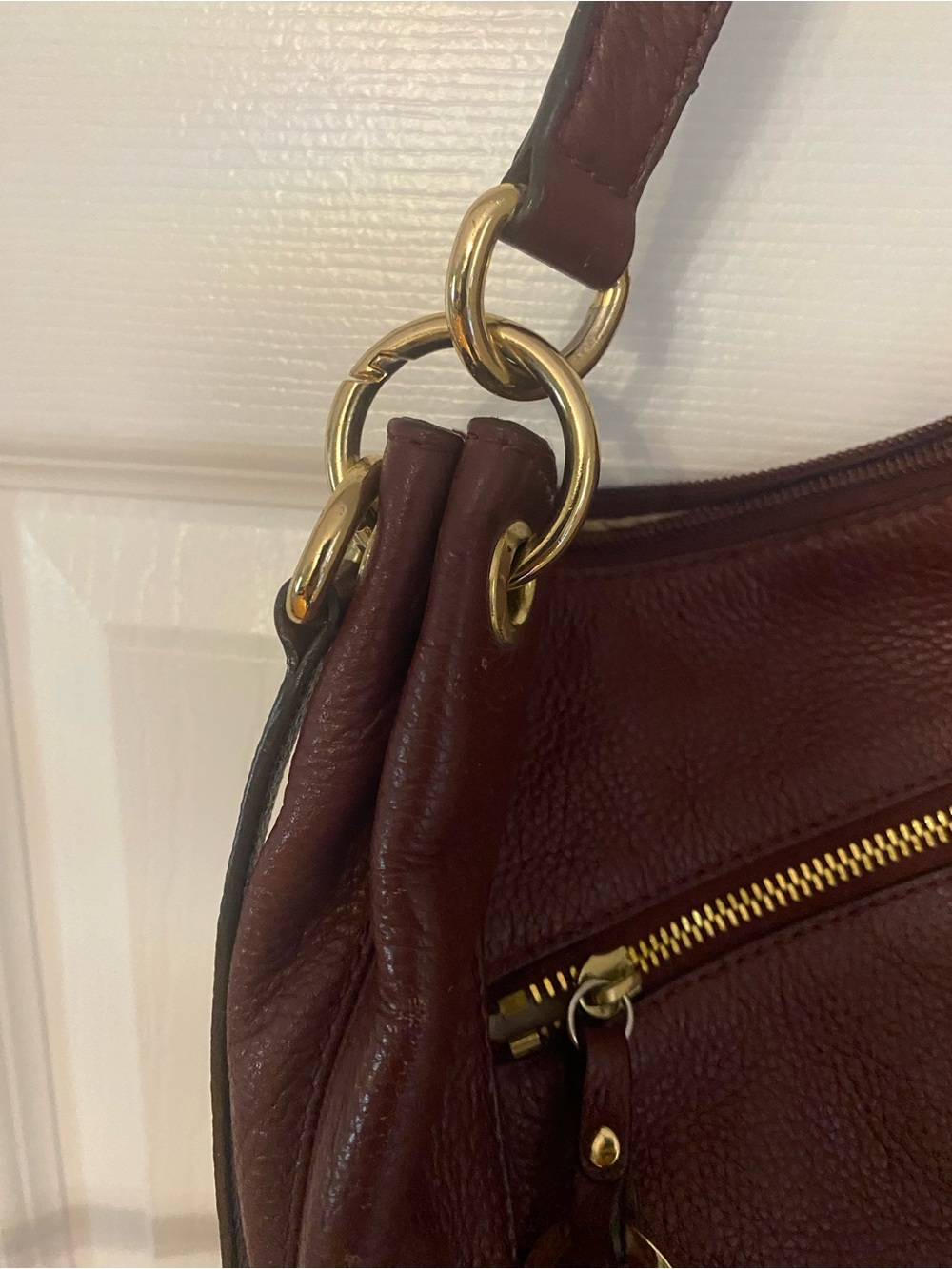 Michael Kors Plum Leather Shoulder Hobo with Gold Hardware